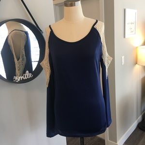 Cold shoulder long sleeve shirt with lace detail